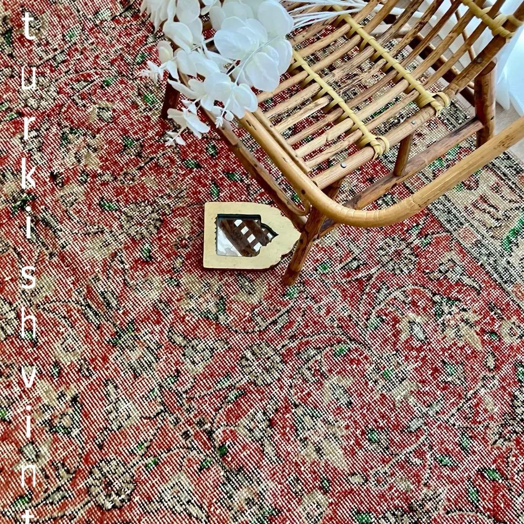 レア4m✳︎超超ロング　シャビーレッド　フローラルグリーン　トルコヴィンテージラグ