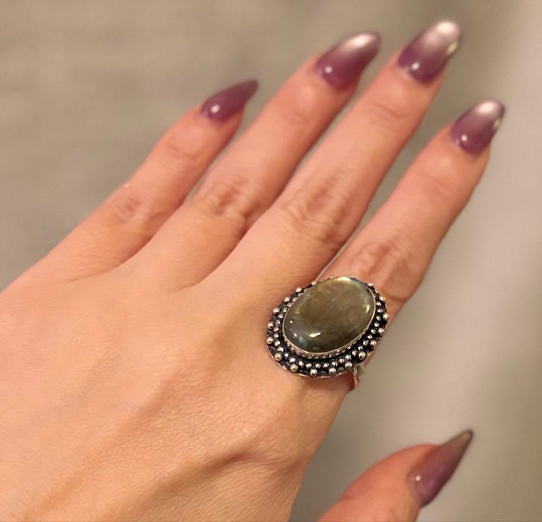 アッシュペーフランス ヴィンテージ シルバー925 ラブラドライトリング 16号