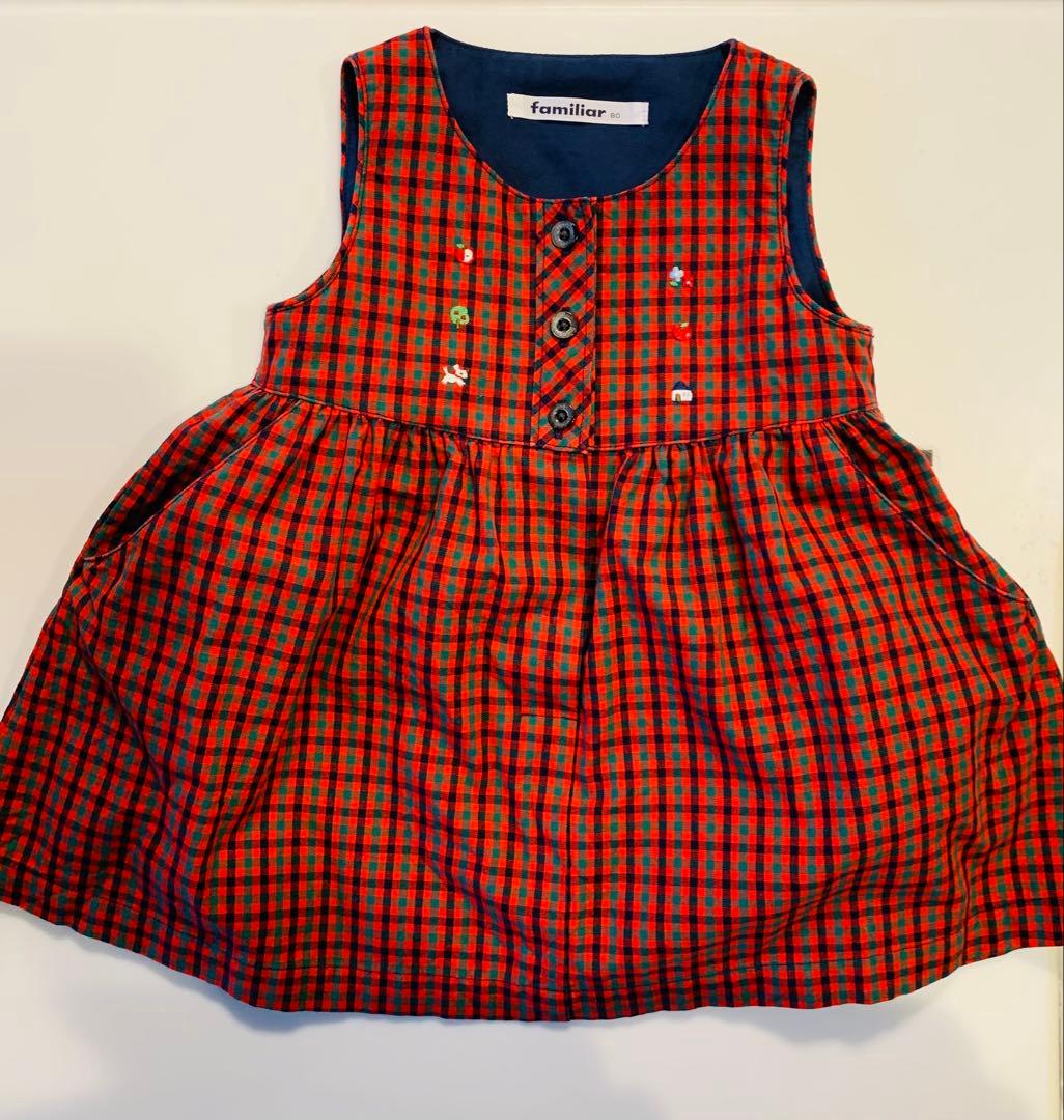 ⭐︎美品⭐︎familiar⭐︎ワンピース⭐︎ジャンパースカート⭐︎赤チェック⭐︎80cm