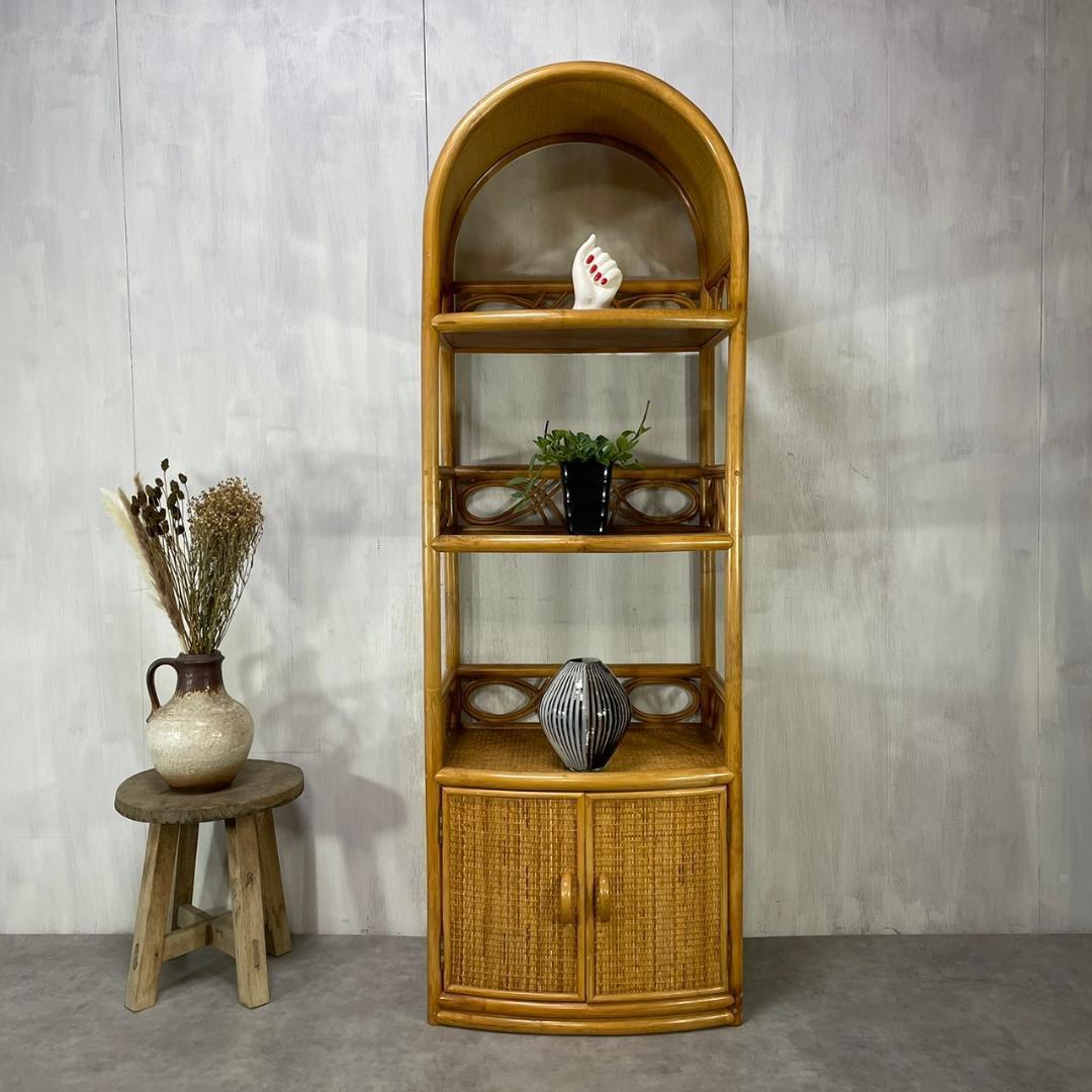 ヴィンテージ アーチラタンラック オープンラック 籐家具 収納 レトロ