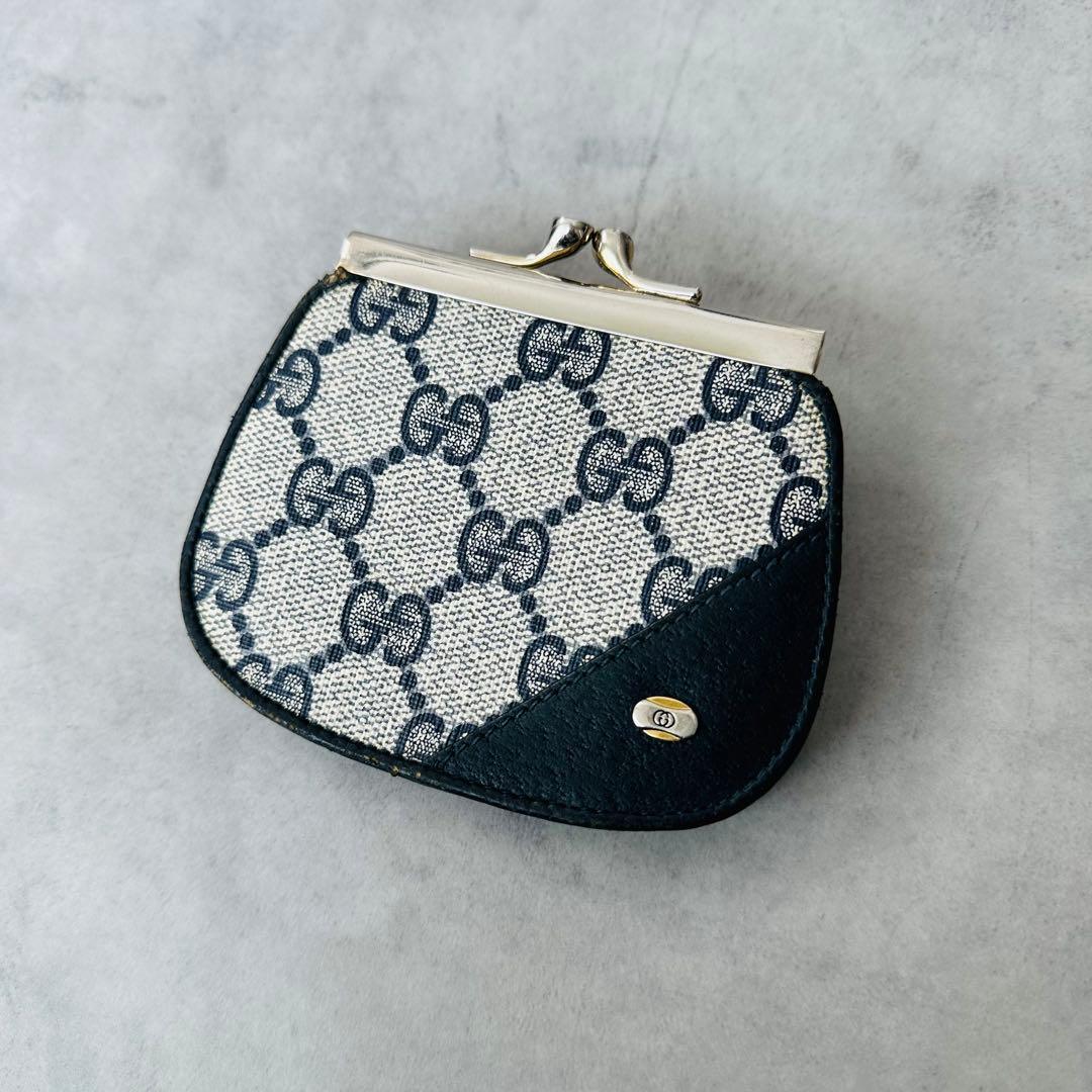 GUCCI GGスプリーム がま口 ケース　小銭入れ　ネイビー