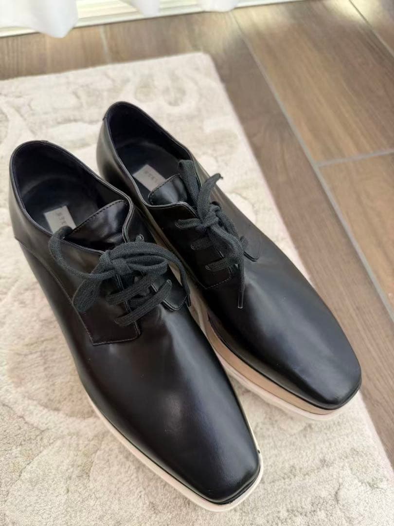 ステラマッカートニー　ブラックレザーウェッジソールスニーカー　37