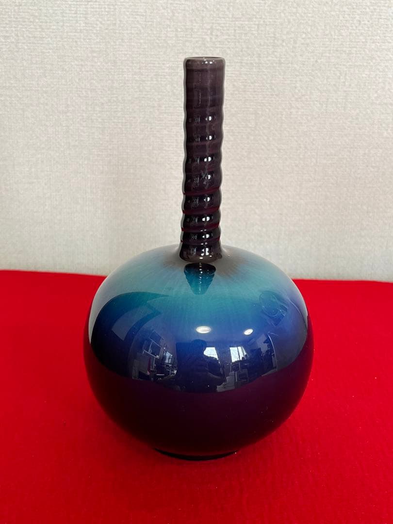 人間国宝 柳雨軒 三代 徳田八十吉  彩釉 花入 管理T187 共箱 陶歴