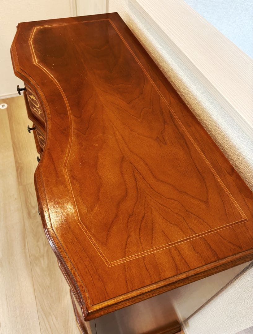 高級イタリア製 家具 ヨーロピアン 丸脚5段チェスト アンティーク象嵌細工 収納