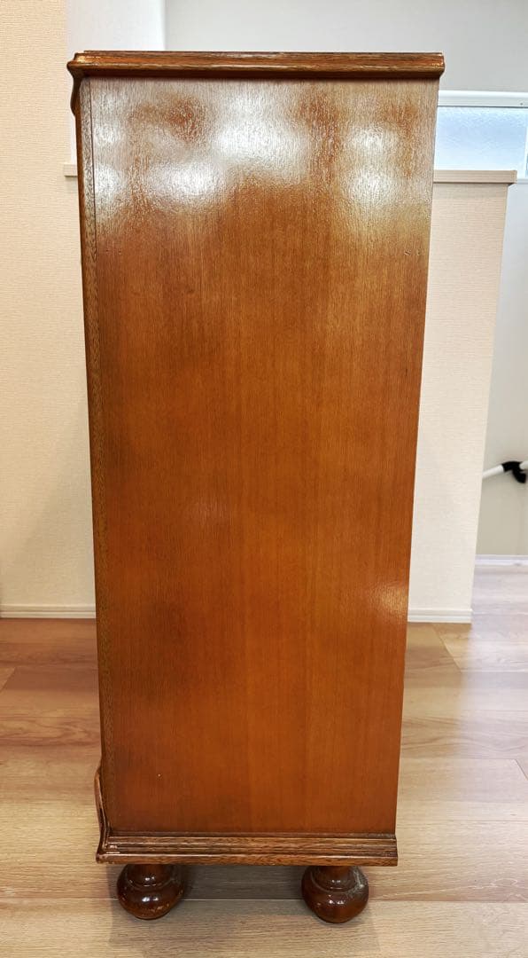 高級イタリア製 家具 ヨーロピアン 丸脚5段チェスト アンティーク象嵌細工 収納