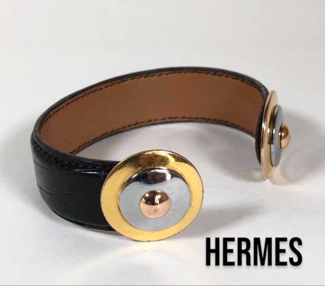希少 HERMES エルメス バングル クロコダイル レザー ブラック