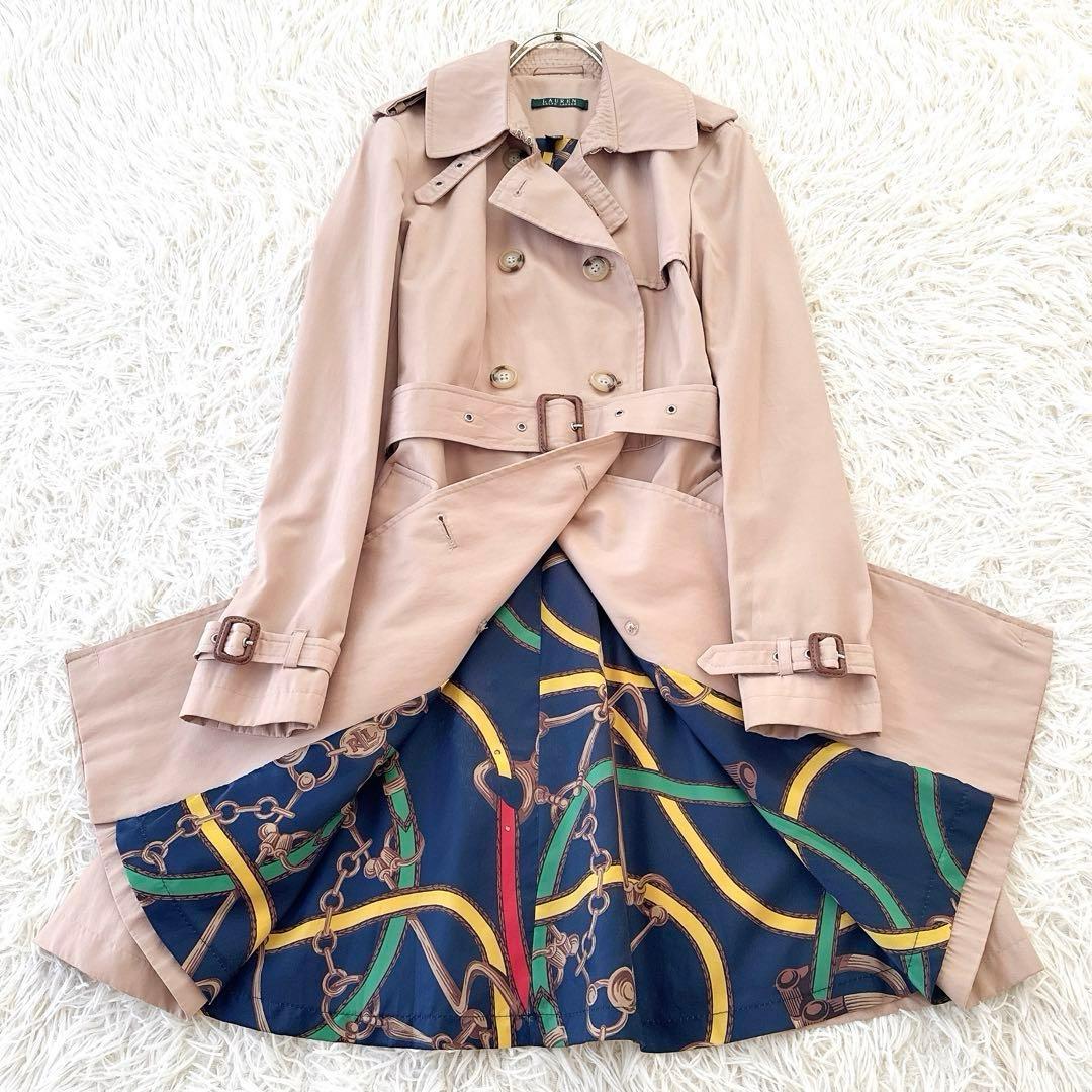 ローレンラルフローレン✨裏地総柄 スカーフ柄 トレンチコート ダブル ベルト M