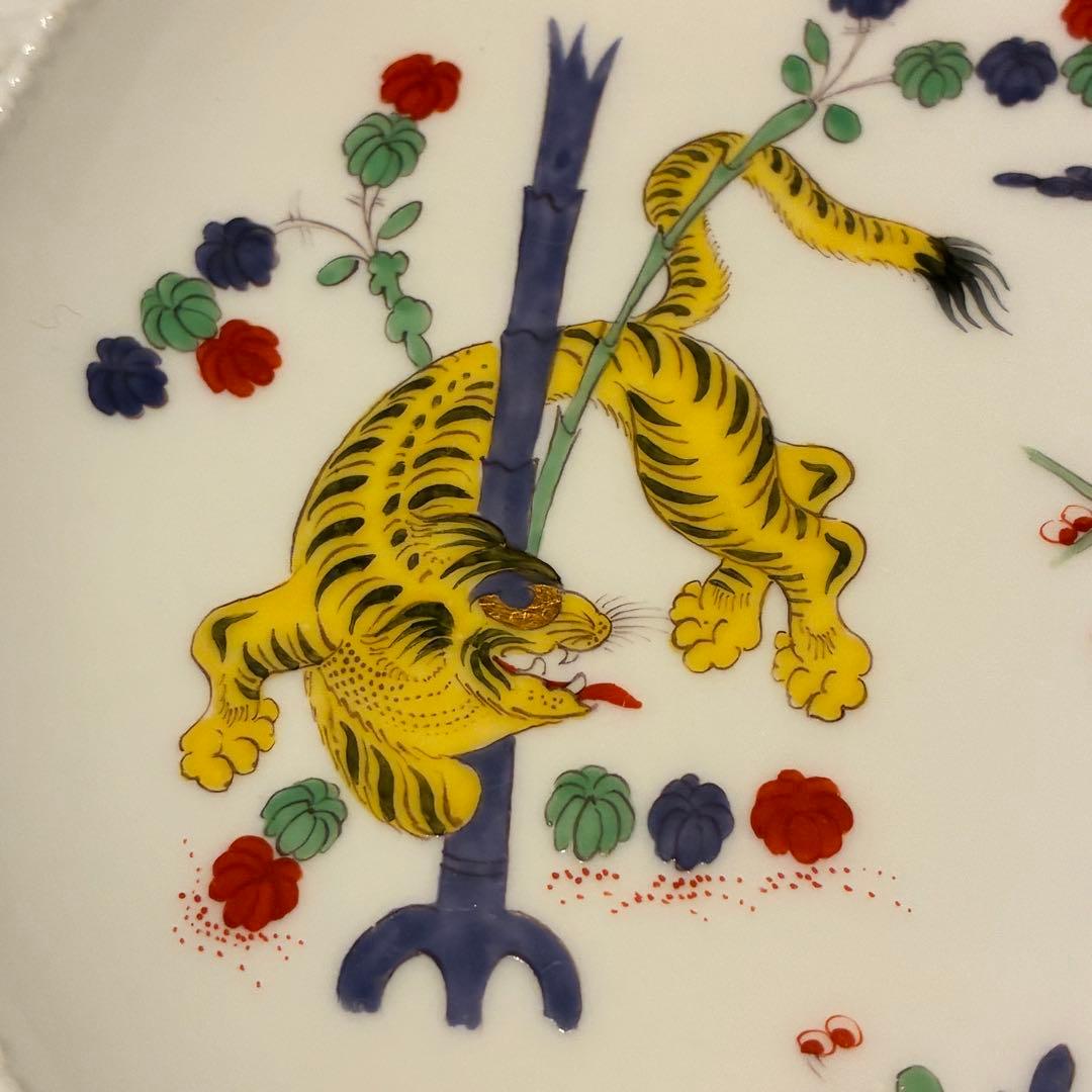 【Meissen】シノワズリ 柿右衛門様式 竹虎 黄獅子 22cm丸皿プレート