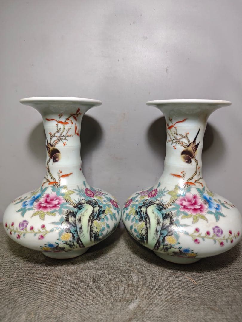 旧蔵　清国　乾隆年 粉彩 花瓶 置物　インテリア