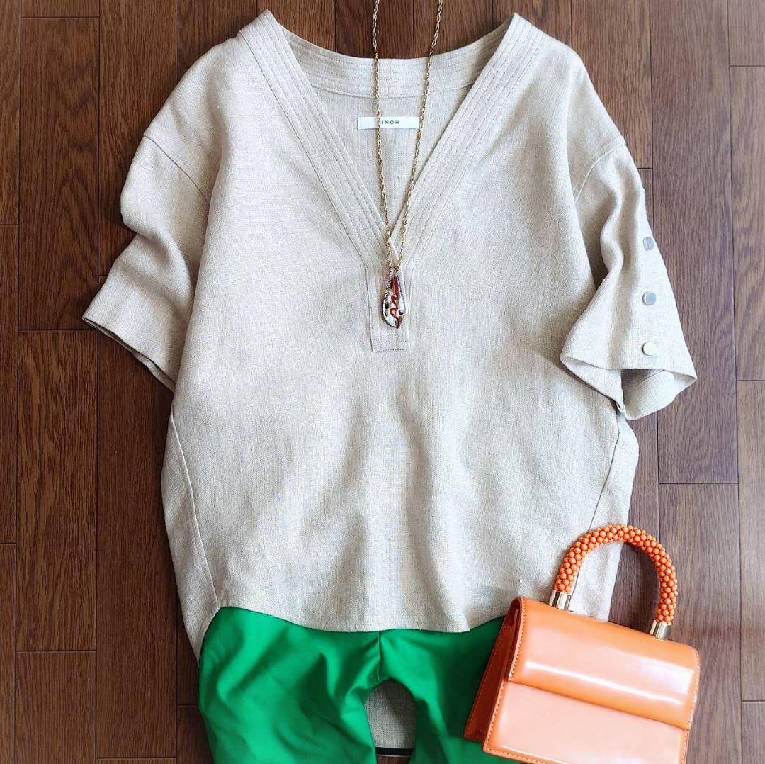 極美品♪定価2.8万 チノリネンVネックブラウス＆ロワズィール ワンピース 2点