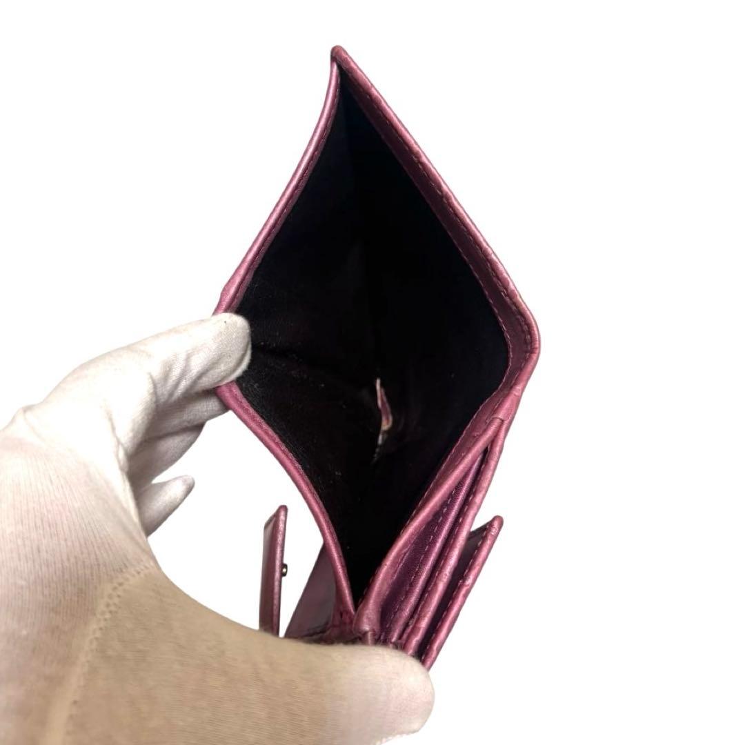 グッチ　折り財布　GGシマ　レザー　メタルピンク　チャーム　ハート　Wホック