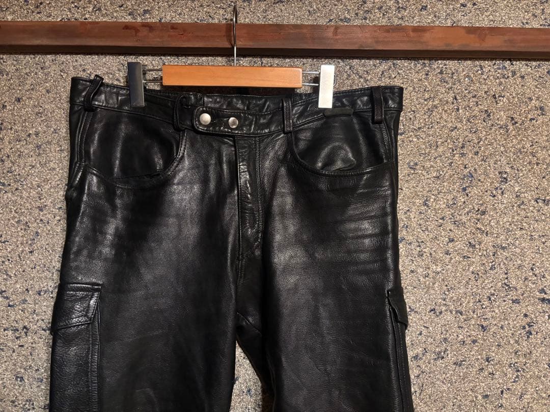 80s 90s レザー カーゴパンツ leather 黒 レア vintage