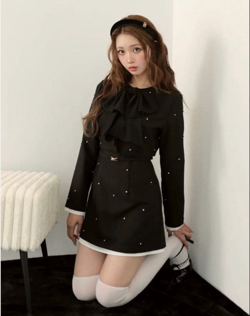 ワンピース M me eme Ribbon bijou mini onepiece