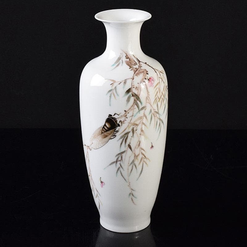 中国　粉彩　漢詩蝉文瓶　M　R8100