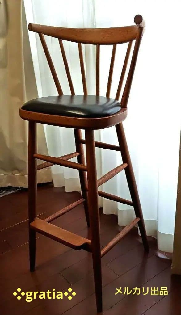 木製スピンドルバースツール　カウンターチェア　バーチェア　ヴィンテージ