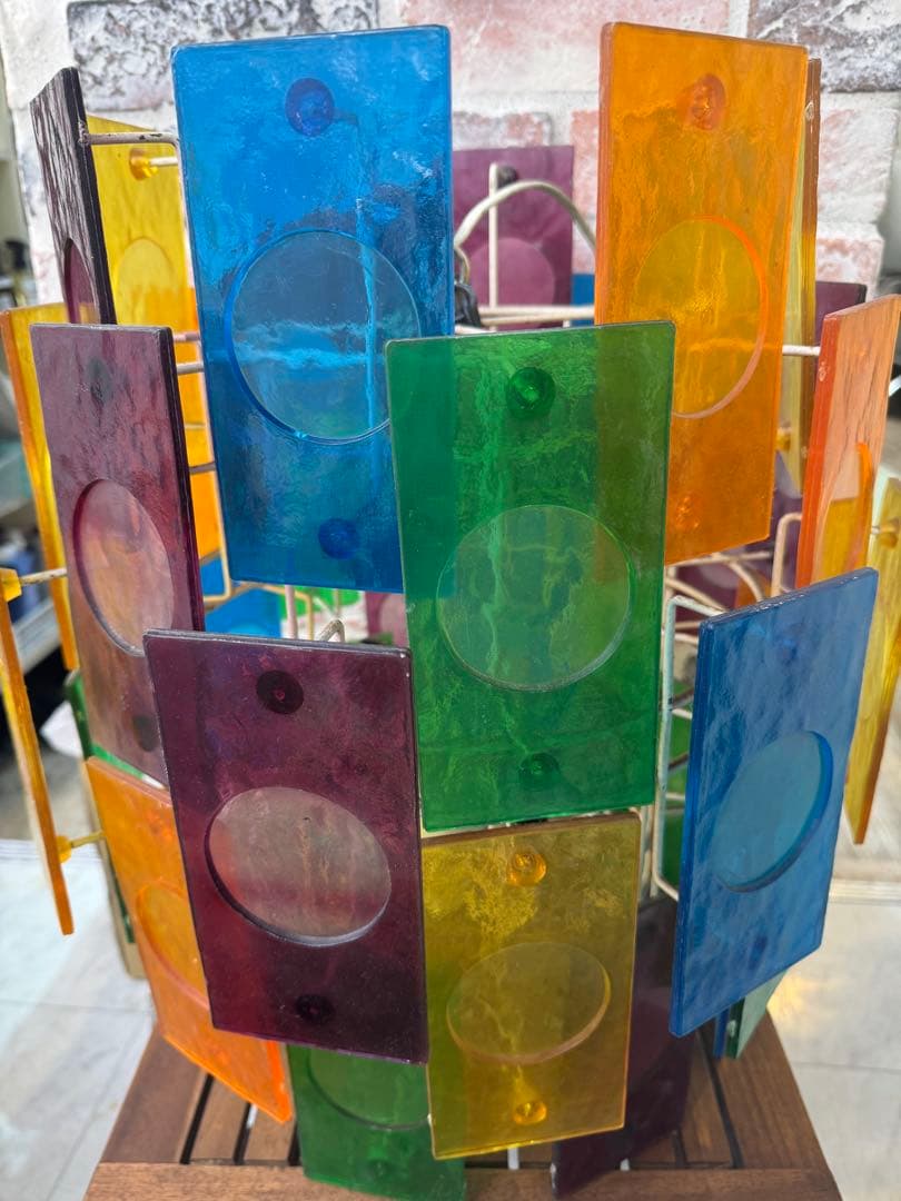 昭和レトロペンダントライト カラフルガラス 天井照明 店舗什器 高さ約45cm