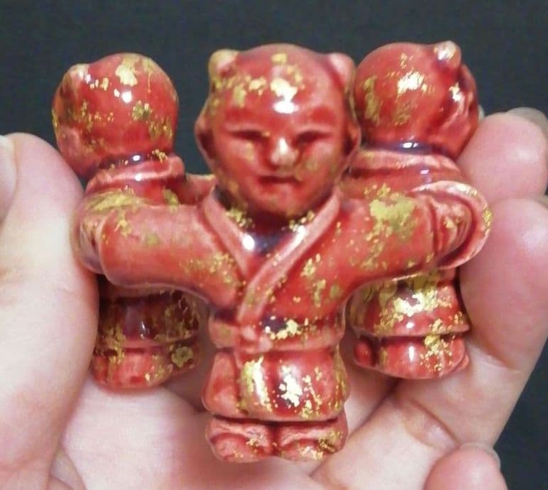 中村翠嵐作　交趾焼　三人形　蓋置　共箱　共布　略歴付　茶道具