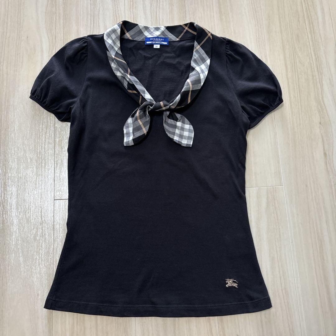 バーバリーブルーレーベル　ボウタイ ブラウス リボン パフスリーブ チェック柄