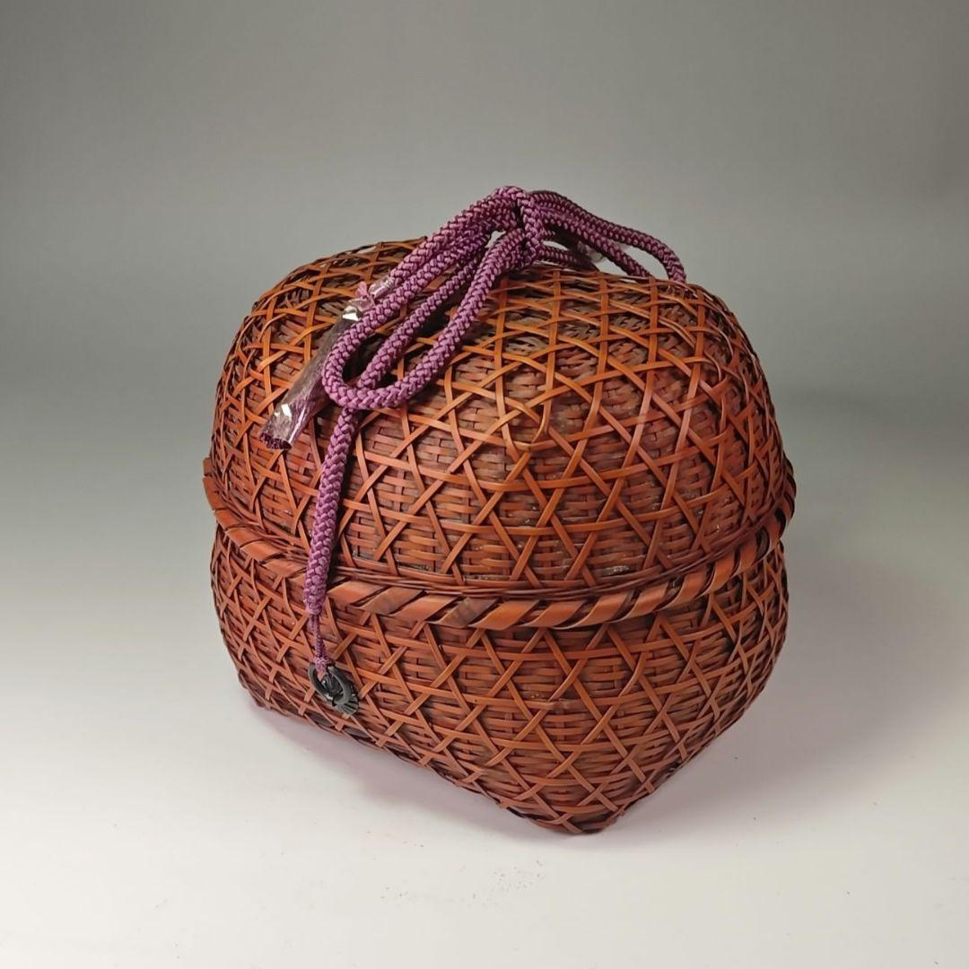 ウ312 茶籠『吉川日月作』『竹製　御所篭　共箱　茶道具』野点籠