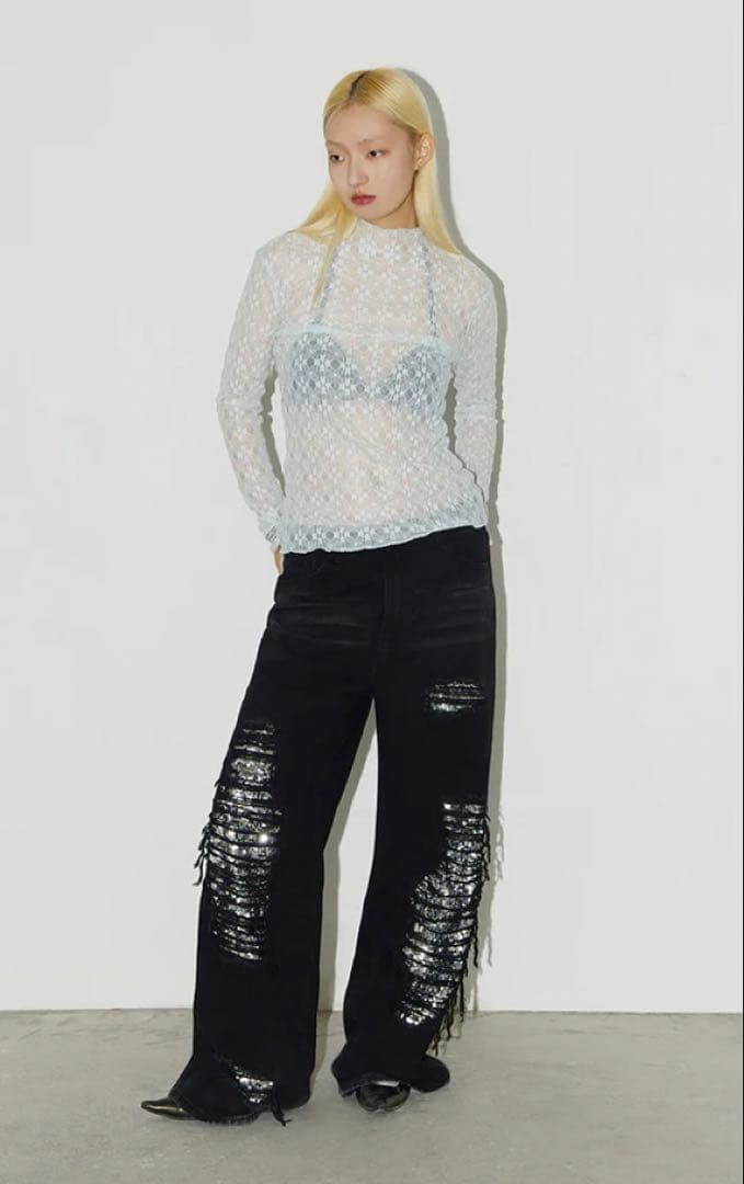 パンツ CONP Washed Sequined Ripped Jeans