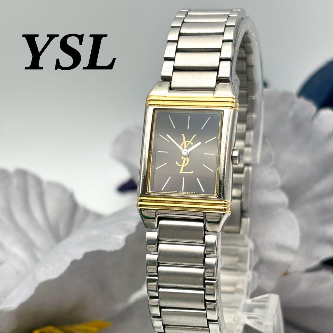 イヴサンローラン YSL ロゴ クオーツ 腕時計 レクタンギュラー コンビ
