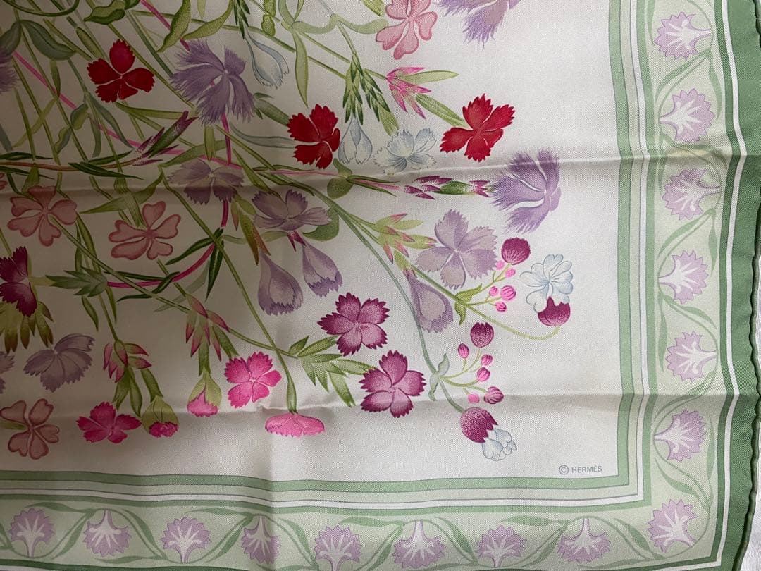 し*送様 エルメス　カレ90 野生のカーネーション(実家保管品)