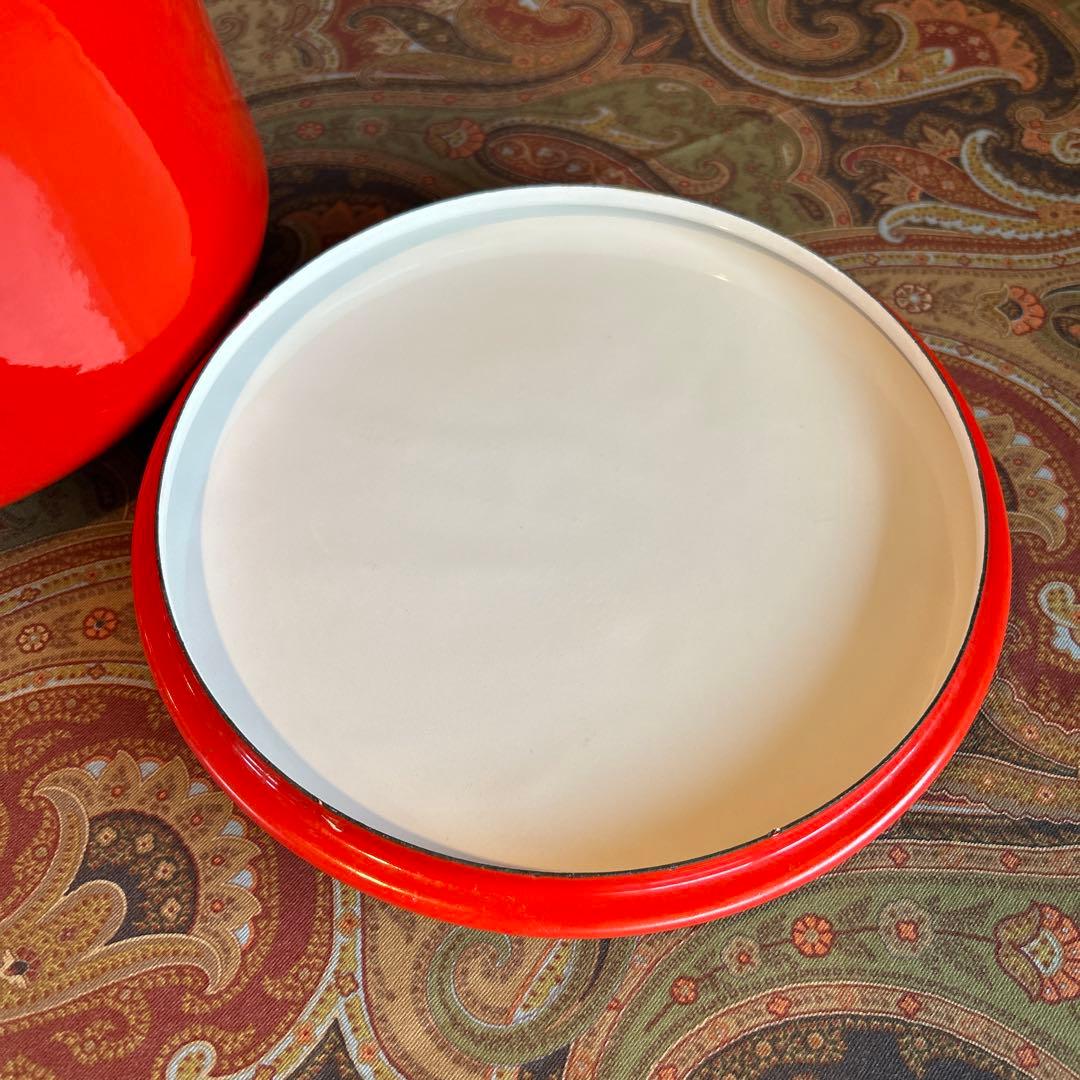 163◆DANSK 深鍋　両手鍋　赤いホーロー　チリレッド