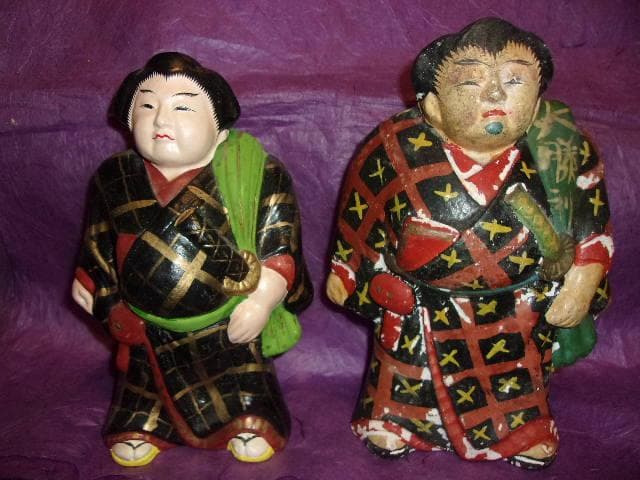 相撲人形２体「伏見人形(京都)＆葛畑人形(兵庫県)」郷土玩具