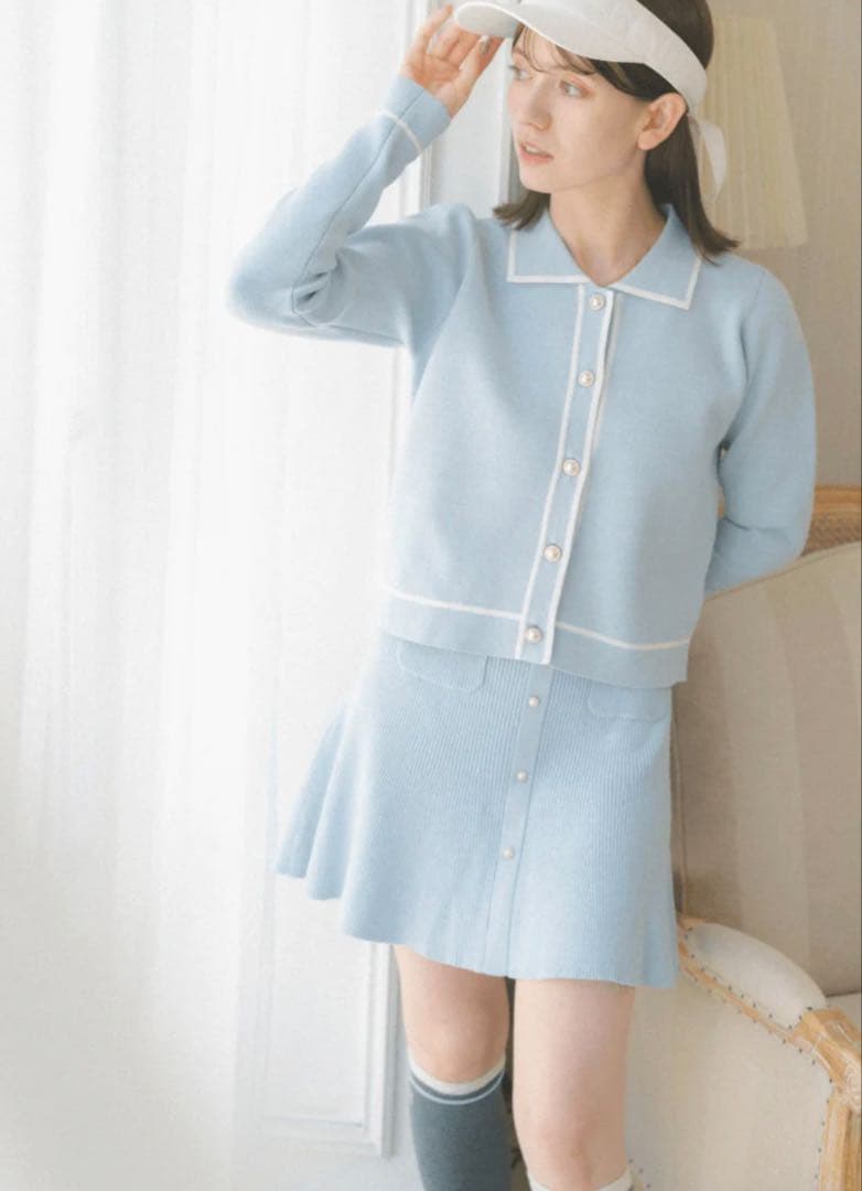 新品 LE.NAN【ウェーブ】ニットスカート ブルー インナーパンツ一体型