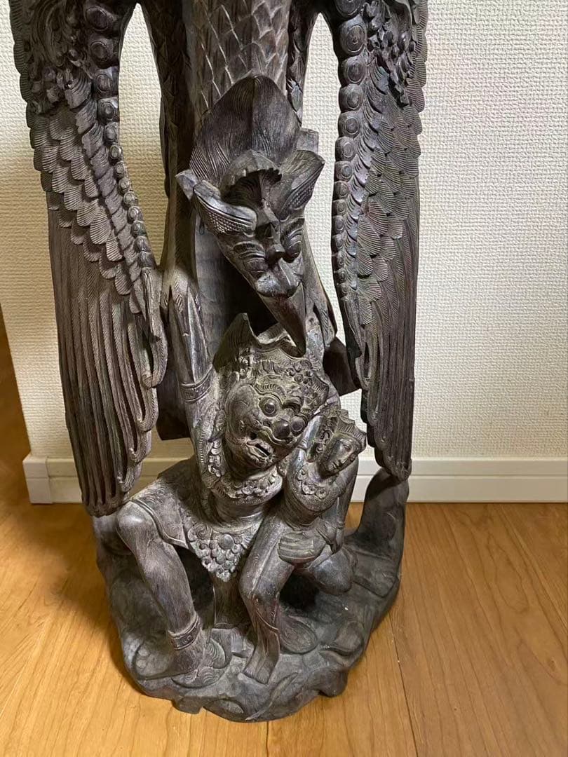 黒檀木彫り檀木彫り 希少中古シュヌ神バリ 置物高62.5cmx30cm重9kg