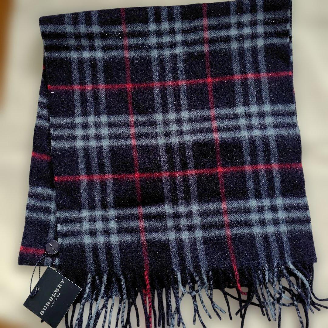 新品未使用　BURBERRY LONDON　カシミヤマフラー　ネイビー