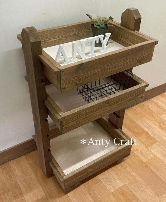 レア　可動棚付キッチンワゴン＆麻ボウル付玄関収納棚