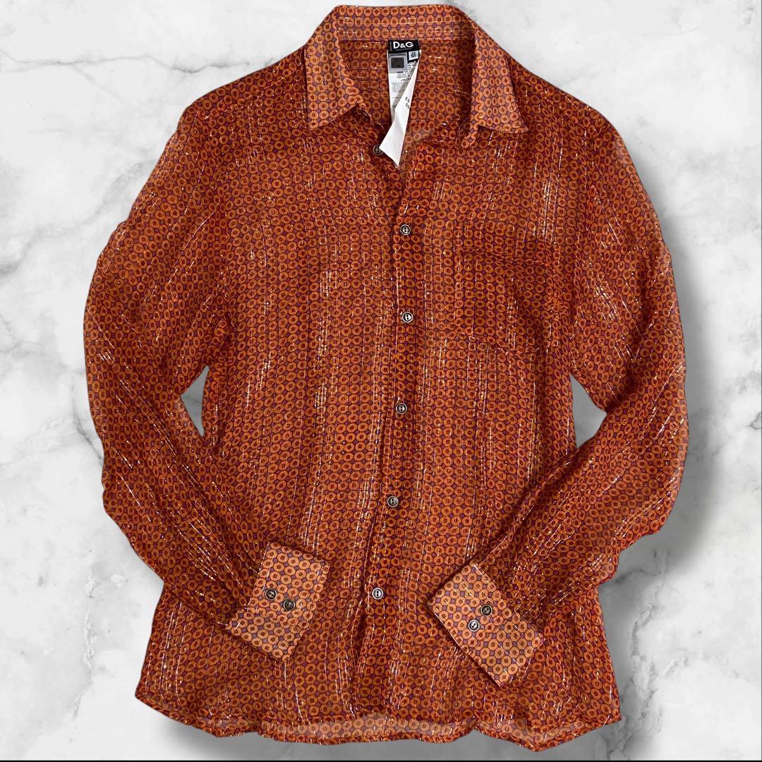 ドルチェ＆ガッバーナ シャツ ラメ オレンジ Lサイズ相当 メンズ