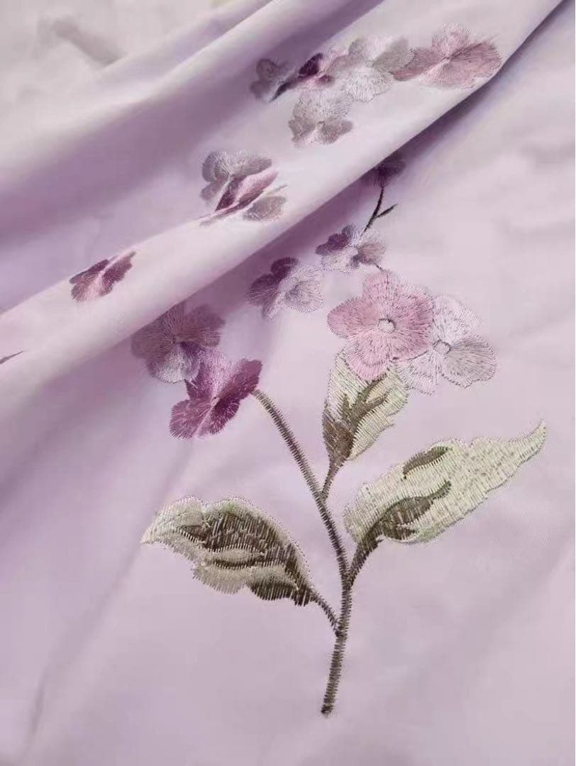 紫色100%綿花柄刺繍布団カバーシール枕カバー４点セット