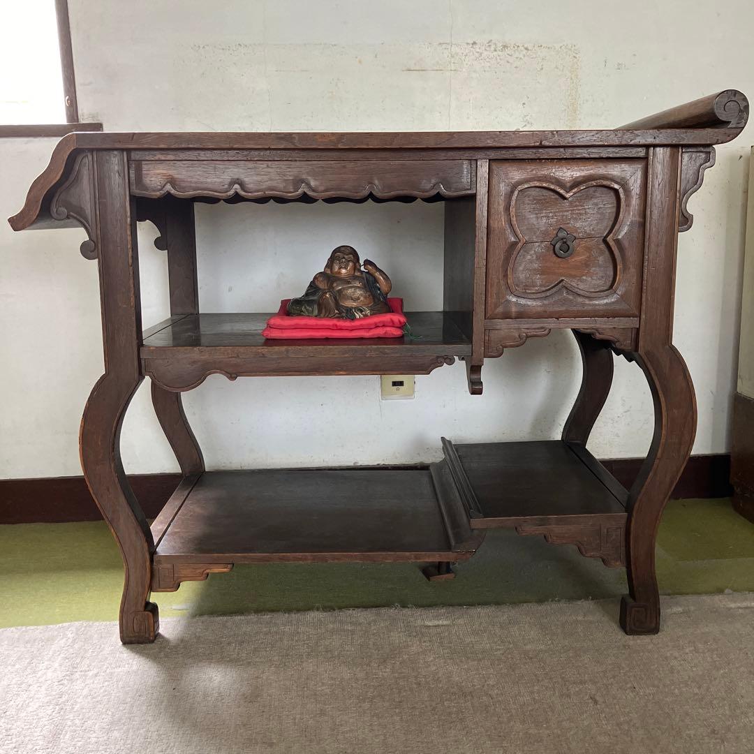 茶箪笥　飾り棚　茶棚　花台　昭和レトロ　猫脚　和風アンティーク　違い棚　煎茶棚