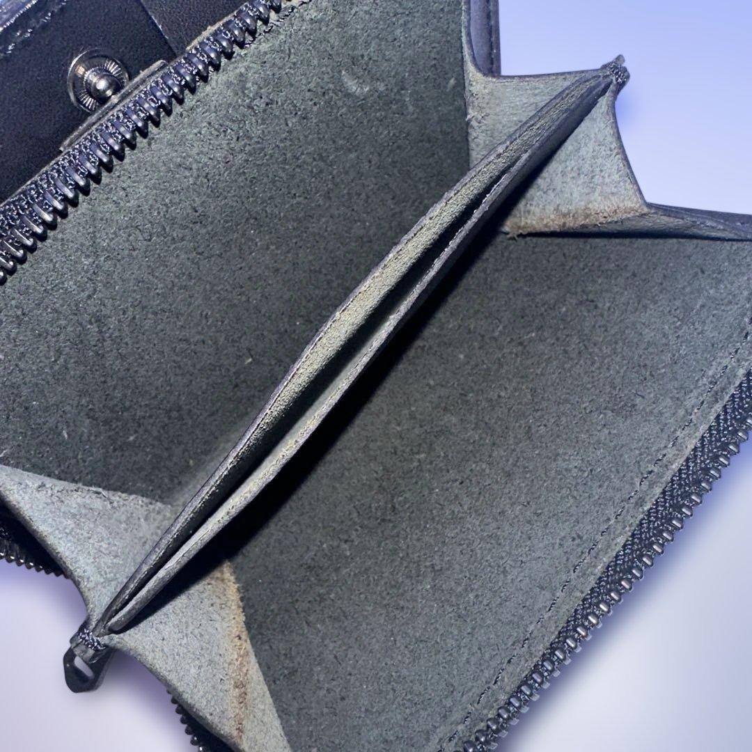 美品 ZOO 象革 エキゾチックレザー 二つ折り 財布 L字 ジップ ブラック