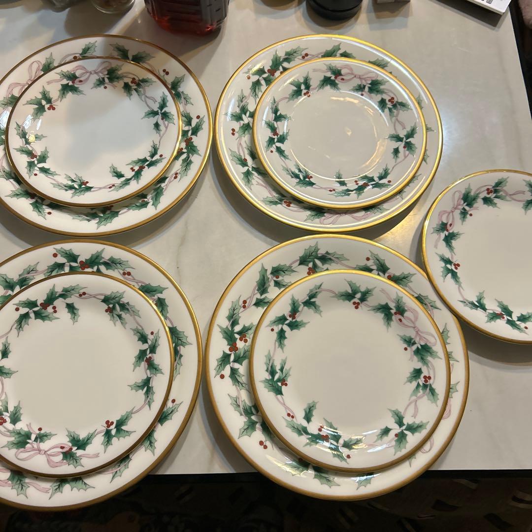 クリスマスプレートセット ヒイラギデザイン　大27.５cm中21cm 10枚