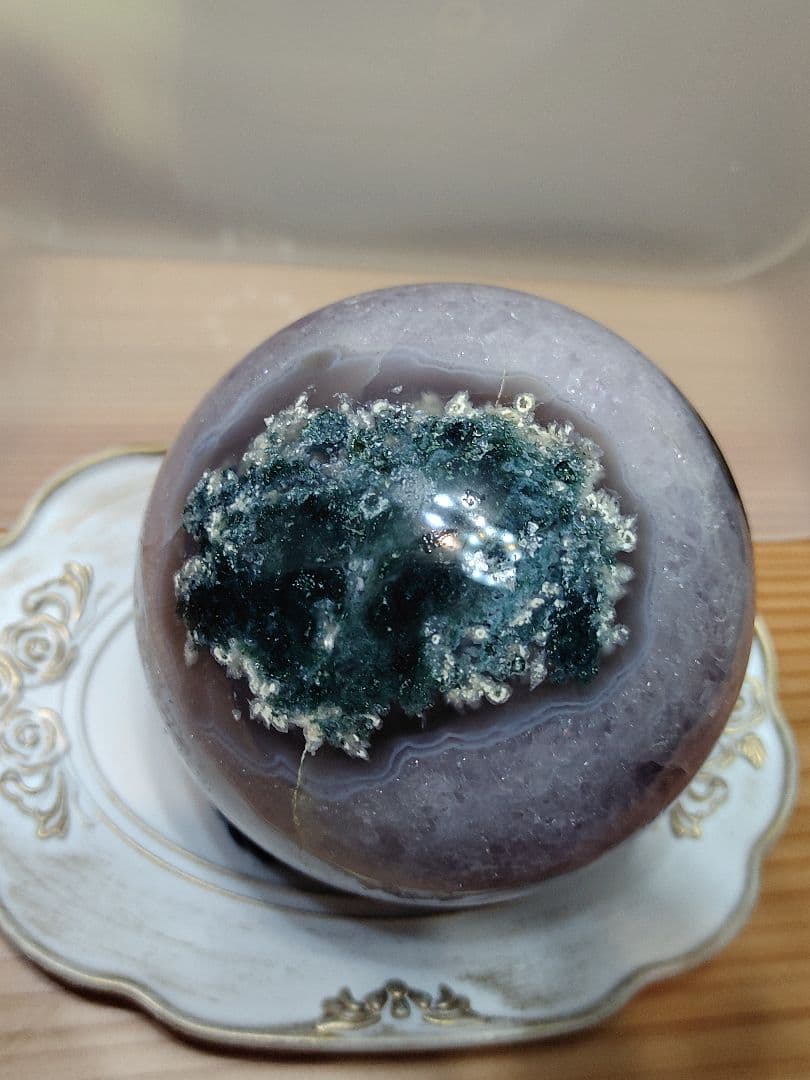 レア アメジスト笑口 金針ルチル入り 直径10.5cmブラジル産アメシスト丸玉