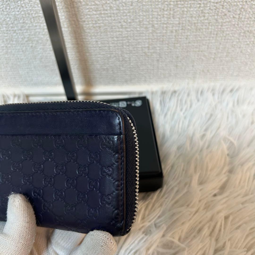 【美品✨マイクロシマ/希少】グッチ　GUCCI ネイビー　ケース　レザー