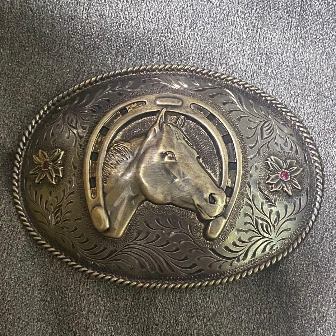 ビンテージ　バックル　馬　ホース　ルビー