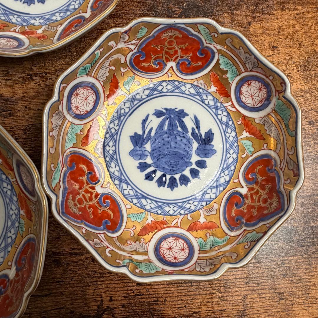 古伊万里　大明成化年製　金彩なます皿五客　お皿/アンティーク/鉢 060