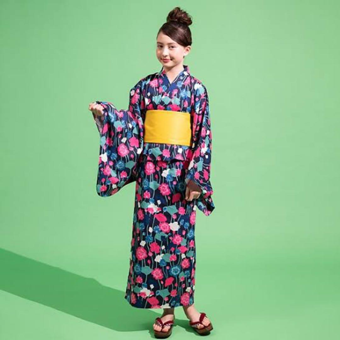 【新品】kate spade kids ヴァイ二ーローズ 浴衣 140 花柄 紺