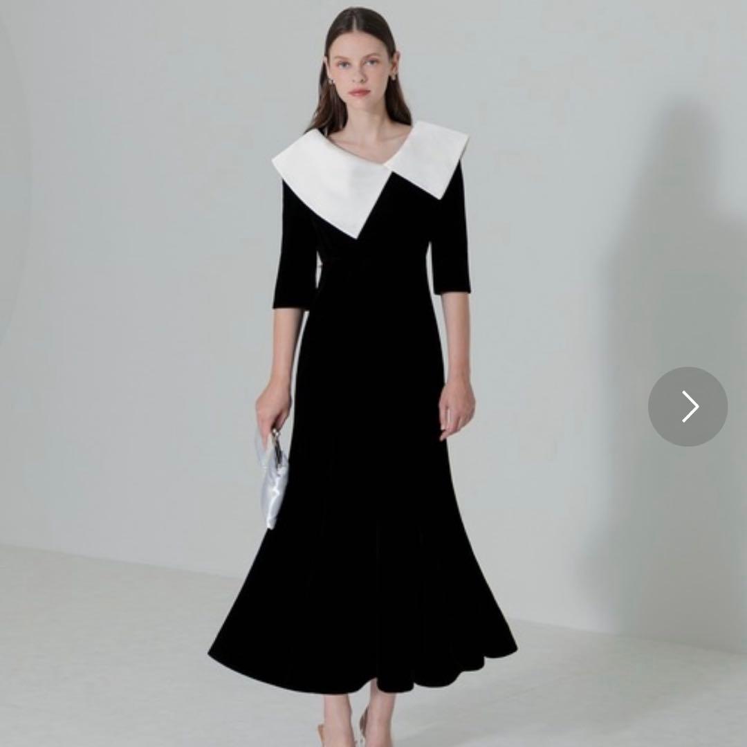 leja アシンメトリービッグカラーベロアマーメイドワンピースドレス