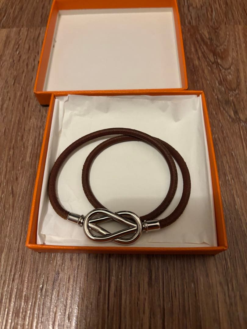 HERMES アタメブラウンレザーブレスレット
