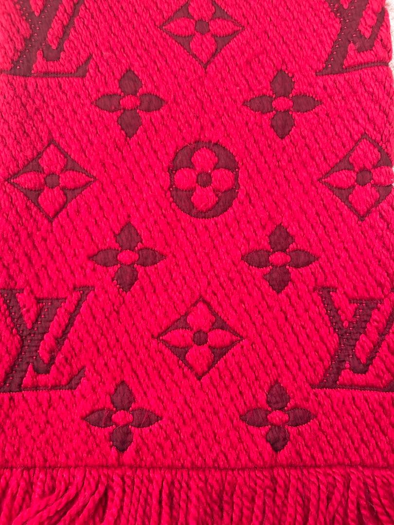 Louis Vuitton 赤 マフラー フリンジ付き ウール シルク イタリア