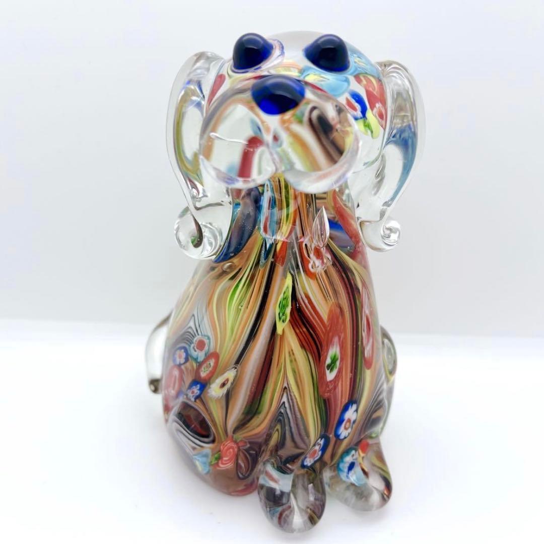 【希少】ヴェネチアンガラス ミルフィオリ 犬 置物 ムラーノガラス オブジェ