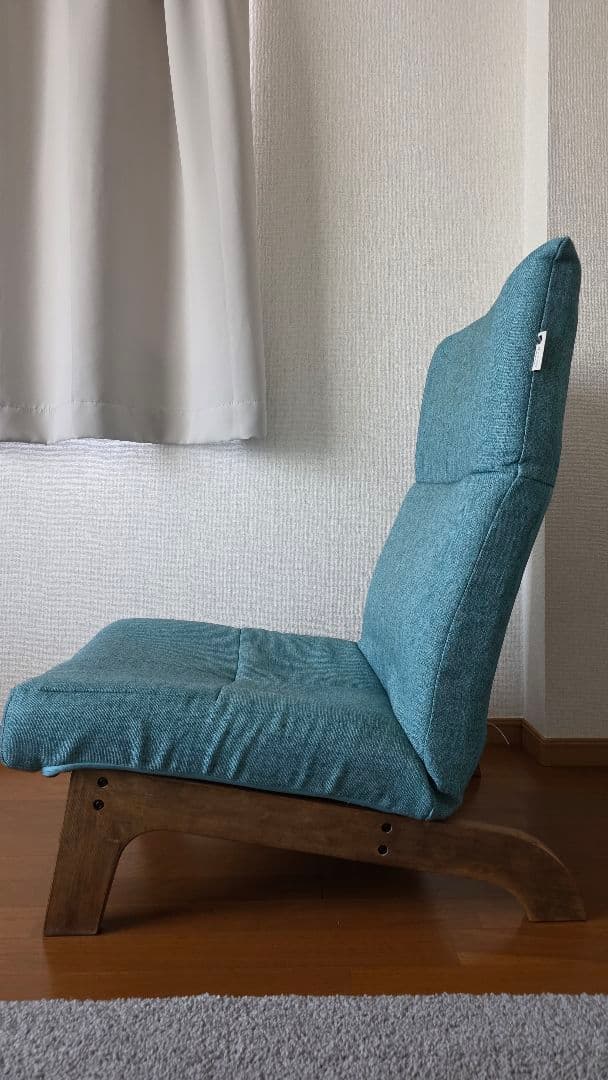 青いファブリックリクライニングソファ