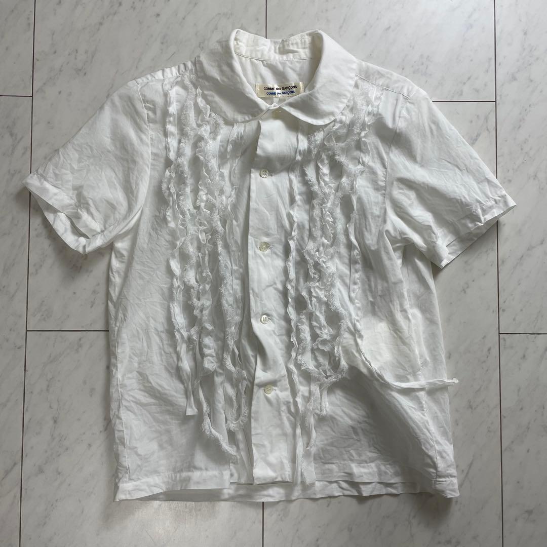 コムデギャルソン コムコム 丸襟ブラウス 半袖シャツ フリル付き ホワイト S