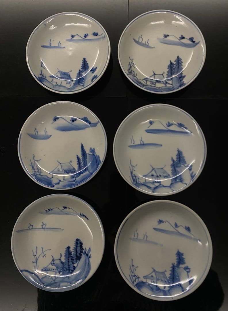 古伊万里染付山水文皿　6枚セット